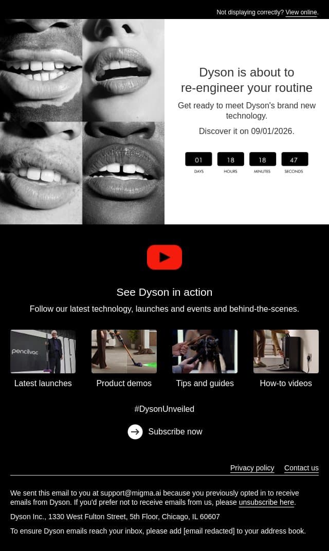 Just 2 days to hold your breath email from Dyson screenshot