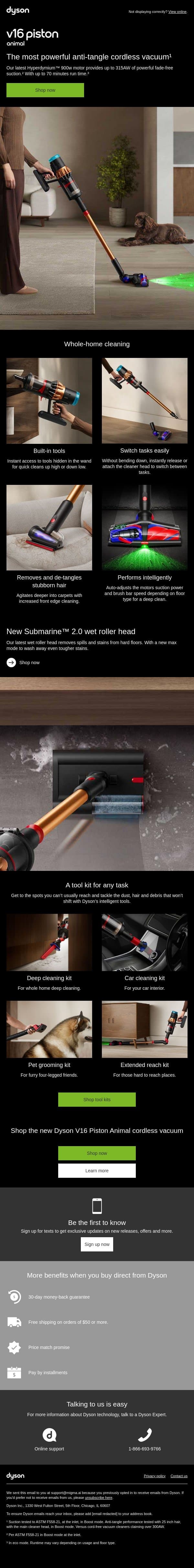 It’s here – the new Dyson V16 Piston Animal cordless vacuum email from Dyson screenshot