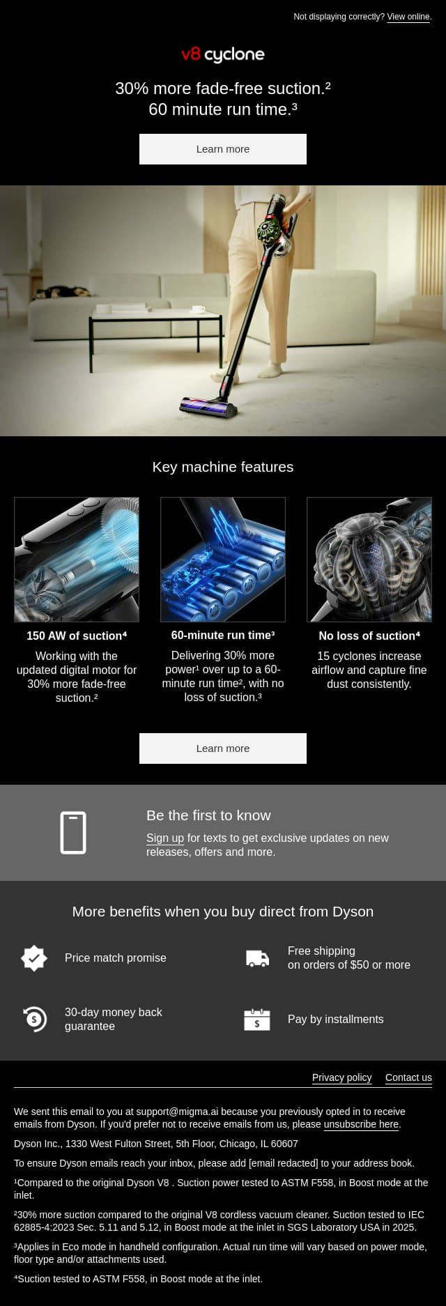 Meet our new fade-free vacuum email from Dyson screenshot