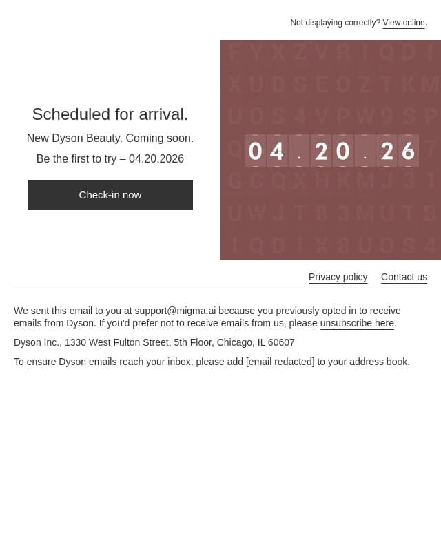 Scheduled for arrival: effortless hair email from Dyson screenshot
