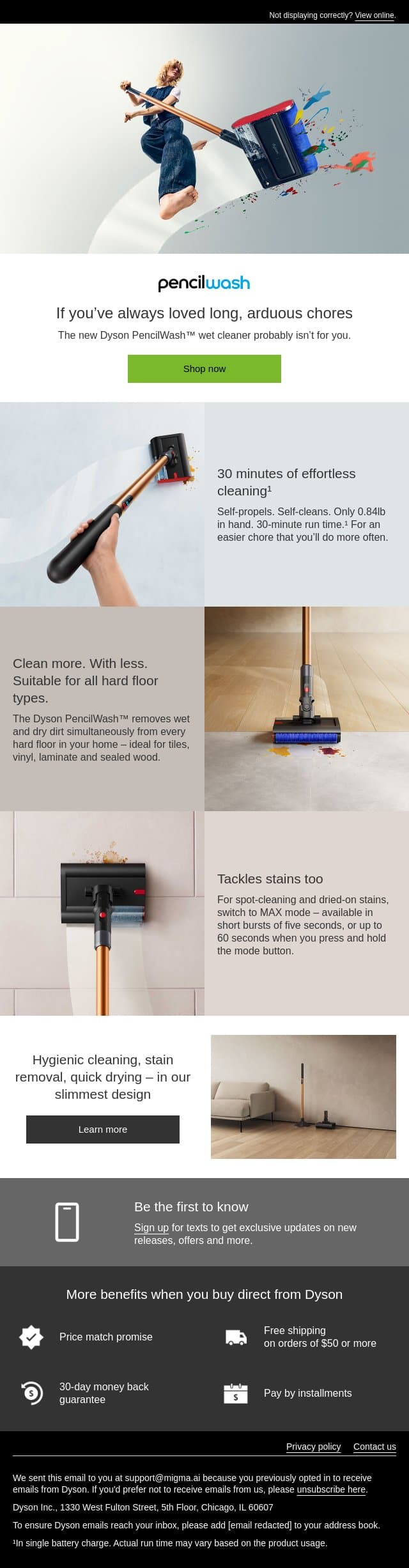 Love long, arduous chores? email from Dyson screenshot