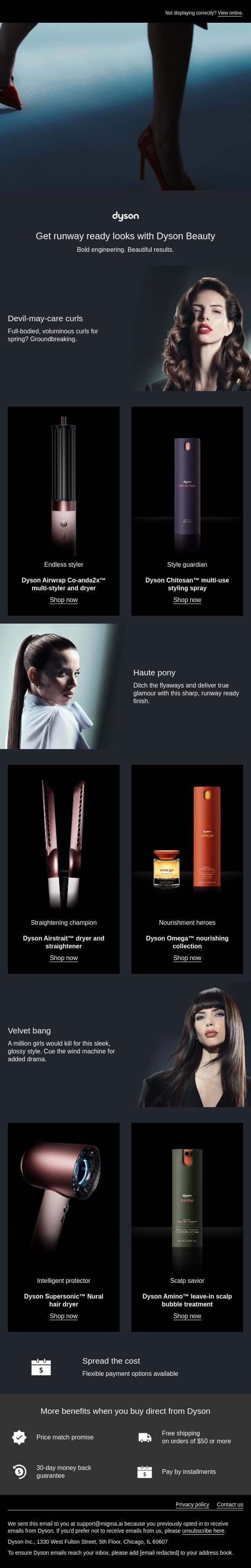 Get runway ready looks with Dyson Beauty email from Dyson screenshot
