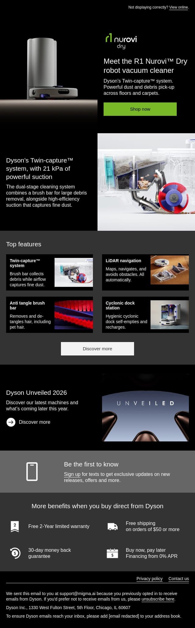 Meet the Dyson R1 Nurovi Dry robot vacuum email from Dyson screenshot