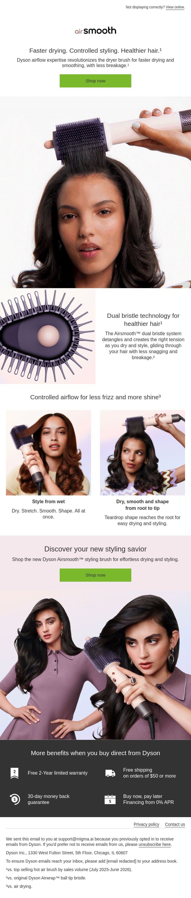 Meet the new Dyson Airsmooth™ styling brush email from Dyson screenshot