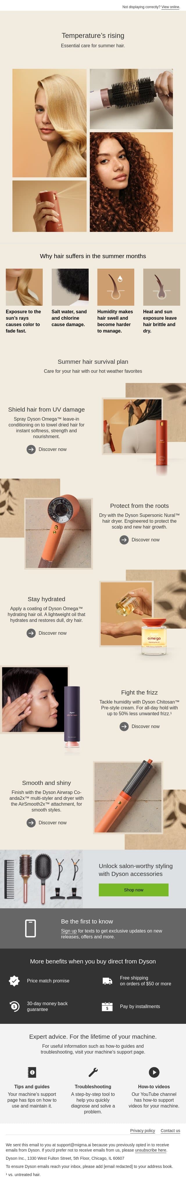 Say hello to summer shine email from Dyson screenshot