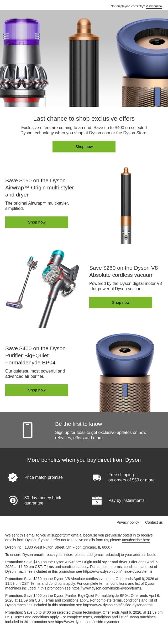 Extended: Dyson Week offers end Monday email from Dyson screenshot