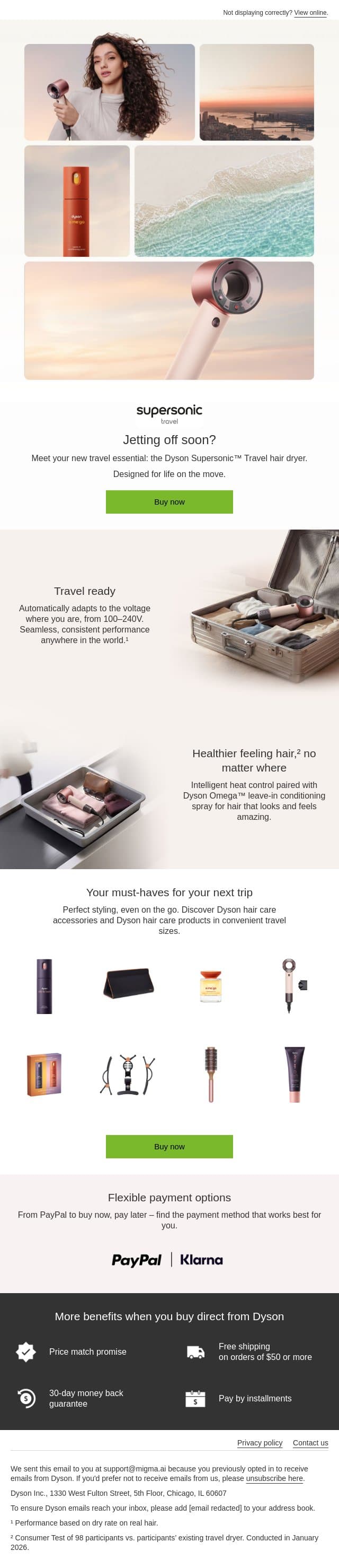 ✈ Jetting off soon? email from Dyson screenshot