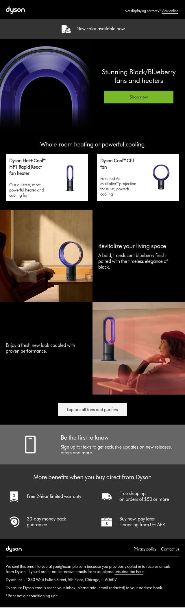 Stunning new color. Consistent premium performance. email from Dyson screenshot