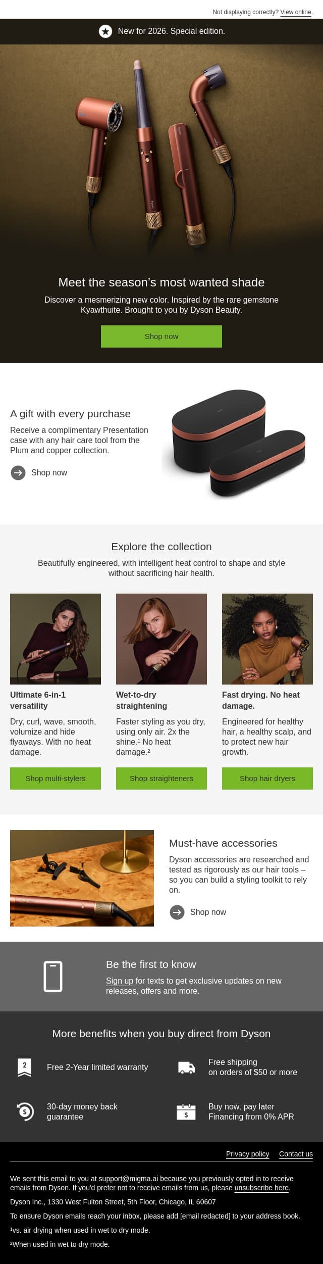 Discover special edition Plum and copper email from Dyson screenshot