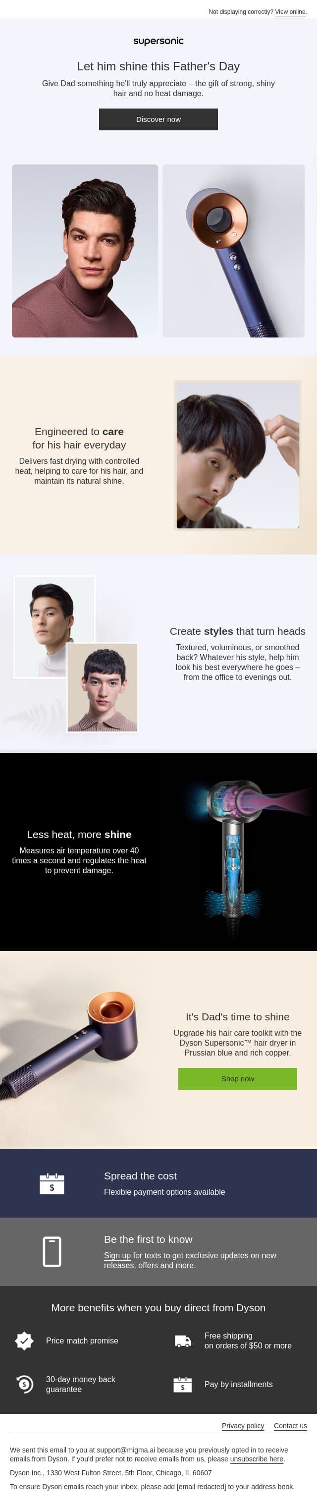 Let him shine this Father's Day email from Dyson screenshot