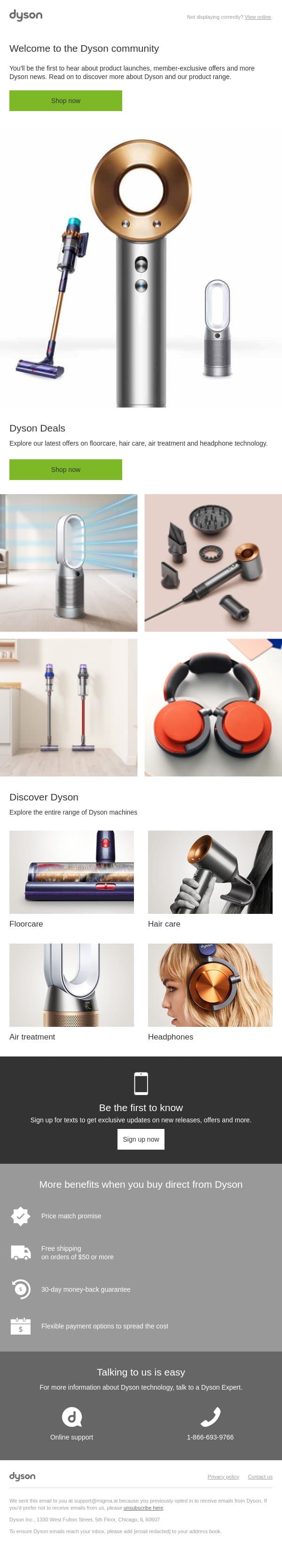 Welcome to the Dyson community email from Dyson screenshot