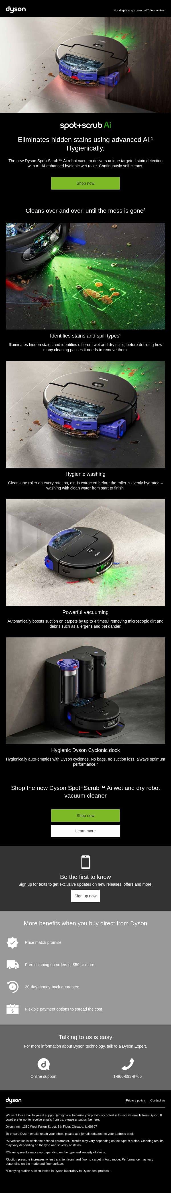 Smarter cleaning, every breath of the way. email from Dyson screenshot