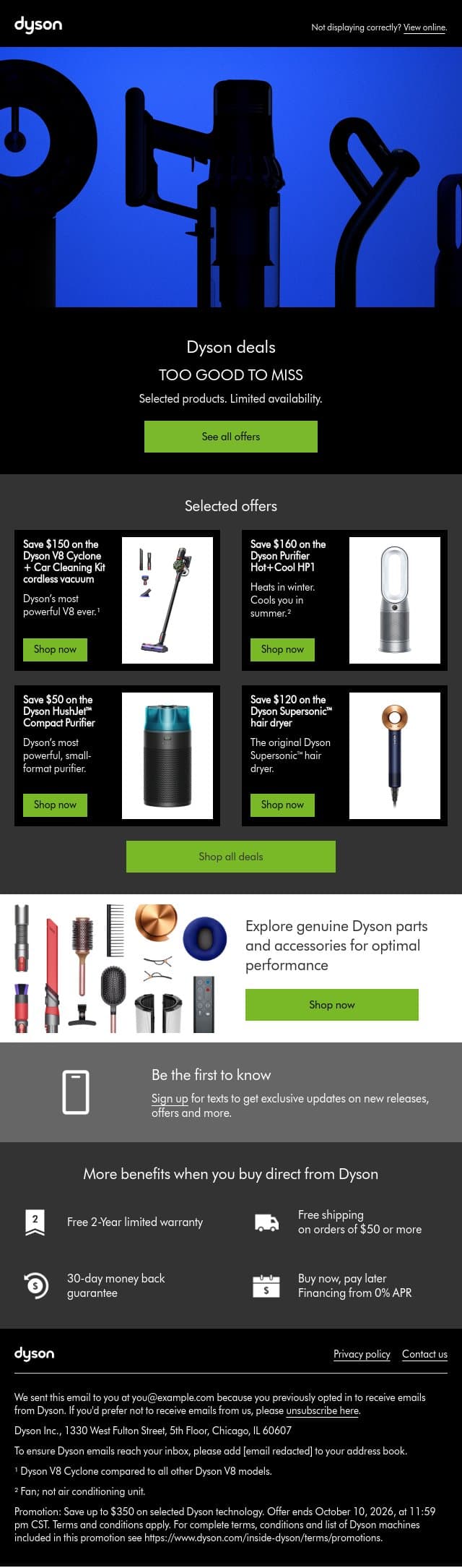 Dyson deals: too good to miss email from Dyson screenshot