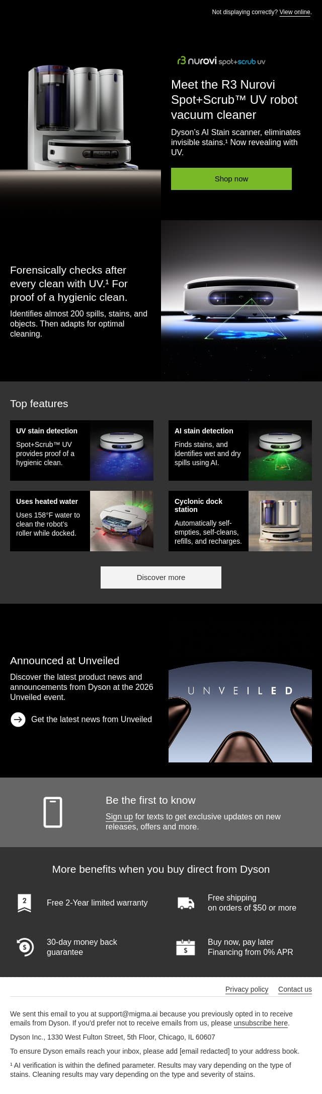 Meet the R3 Nurovi Spot+Scrub UV robot email from Dyson screenshot