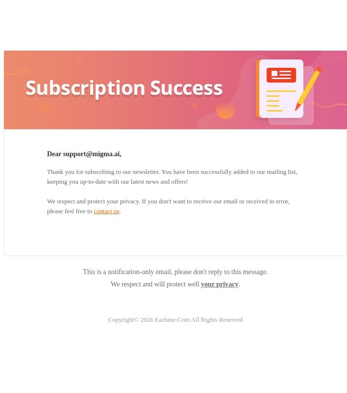 Enjoy exclusive coupons! Thanks for your subscribing! email from Eachine screenshot