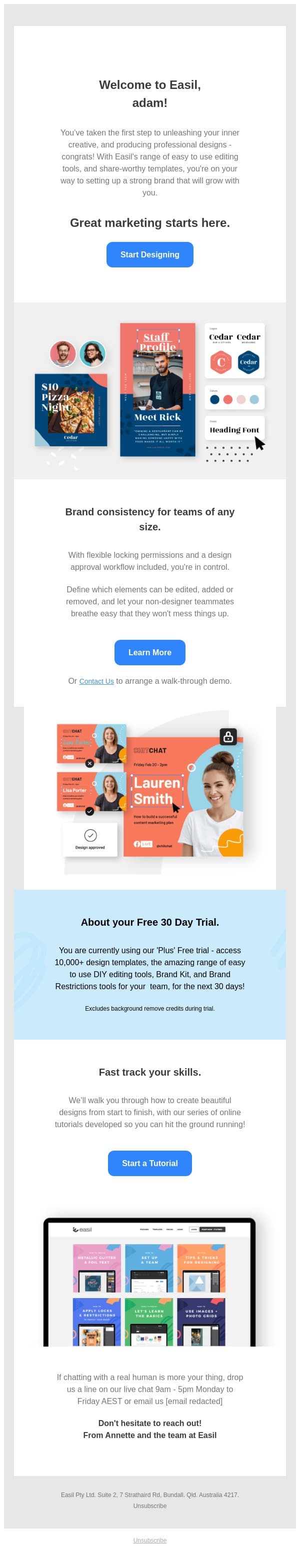 Welcome to Easil email from Easil screenshot