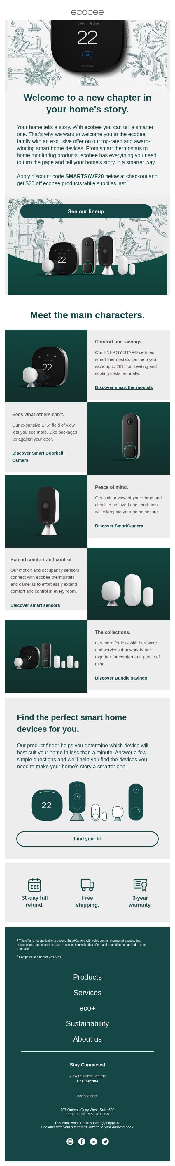 Welcome to ecobee! Open for a great deal on a smarter home. email from ecobee screenshot