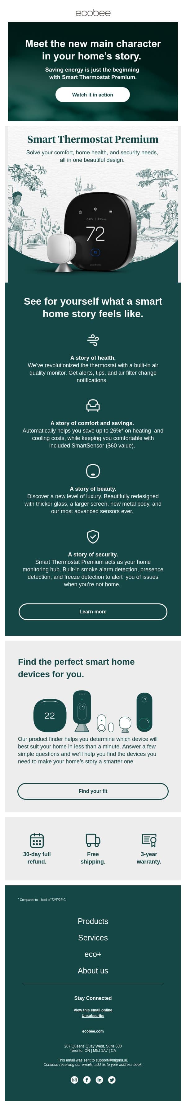 Say hello to the ecobee Smart Thermostat Premium. 👋 email from ecobee screenshot