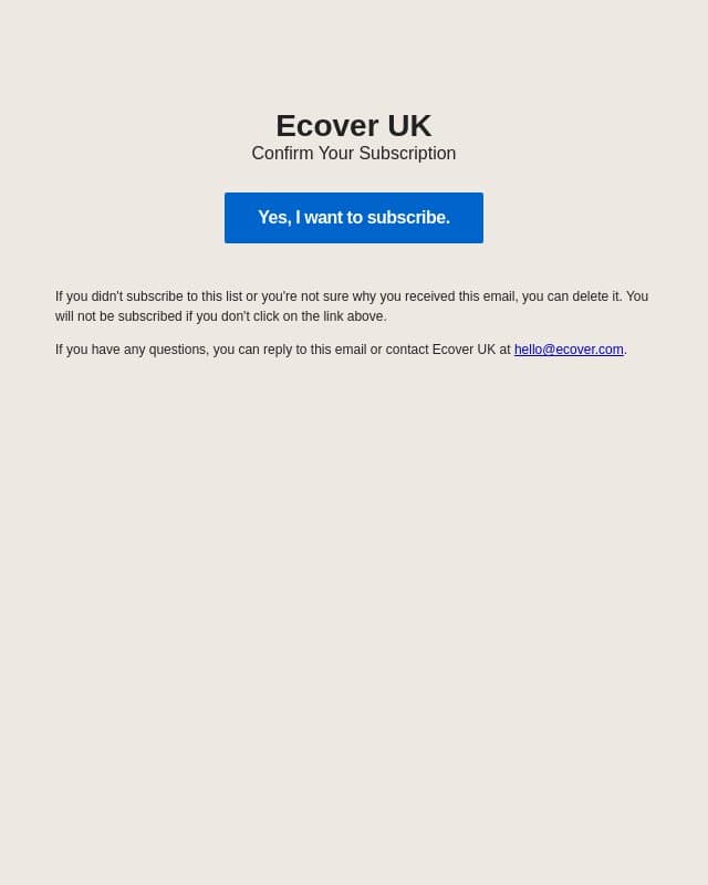 Confirm Your Subscription email from Ecover screenshot