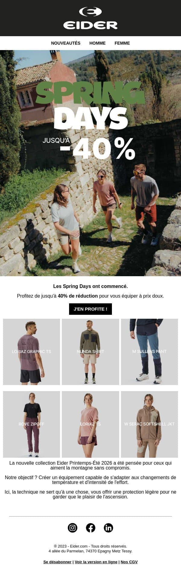 Spring Days email from Eider screenshot