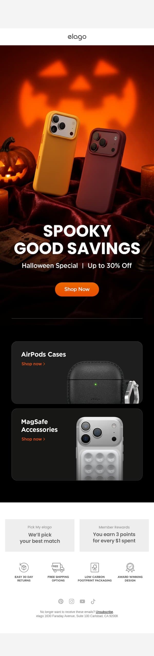 No Tricks, Just Spooky Deals 🎃 email from Elago screenshot