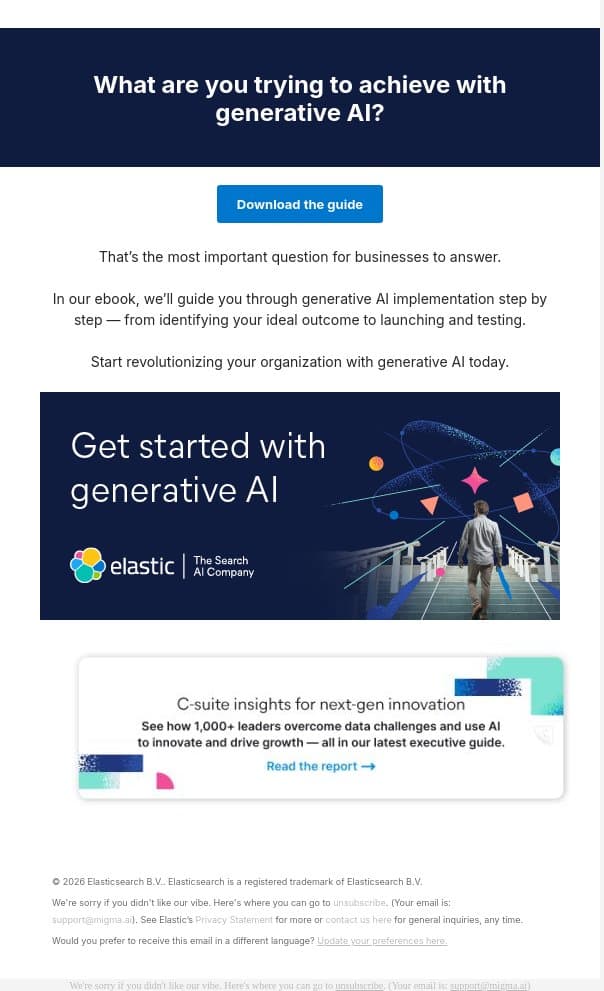 What’s your GenAI goal? Start here. email from Elastic screenshot