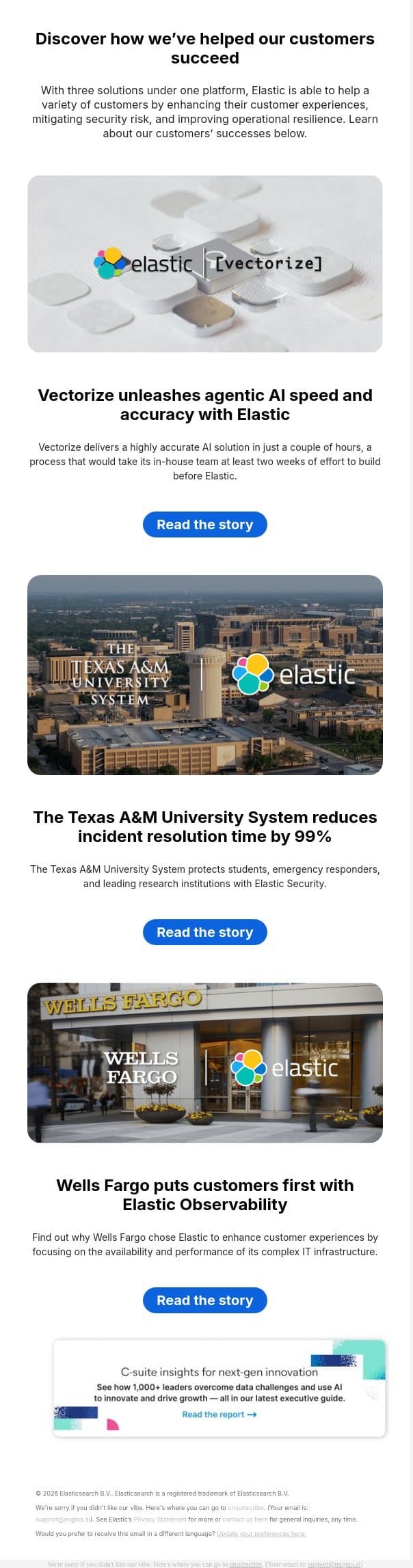 99% faster incident resolution — see how email from Elastic screenshot