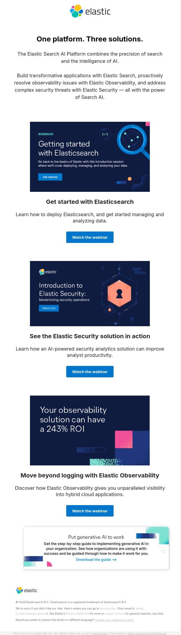 Build, secure, and observe — with Elastic email from Elastic screenshot