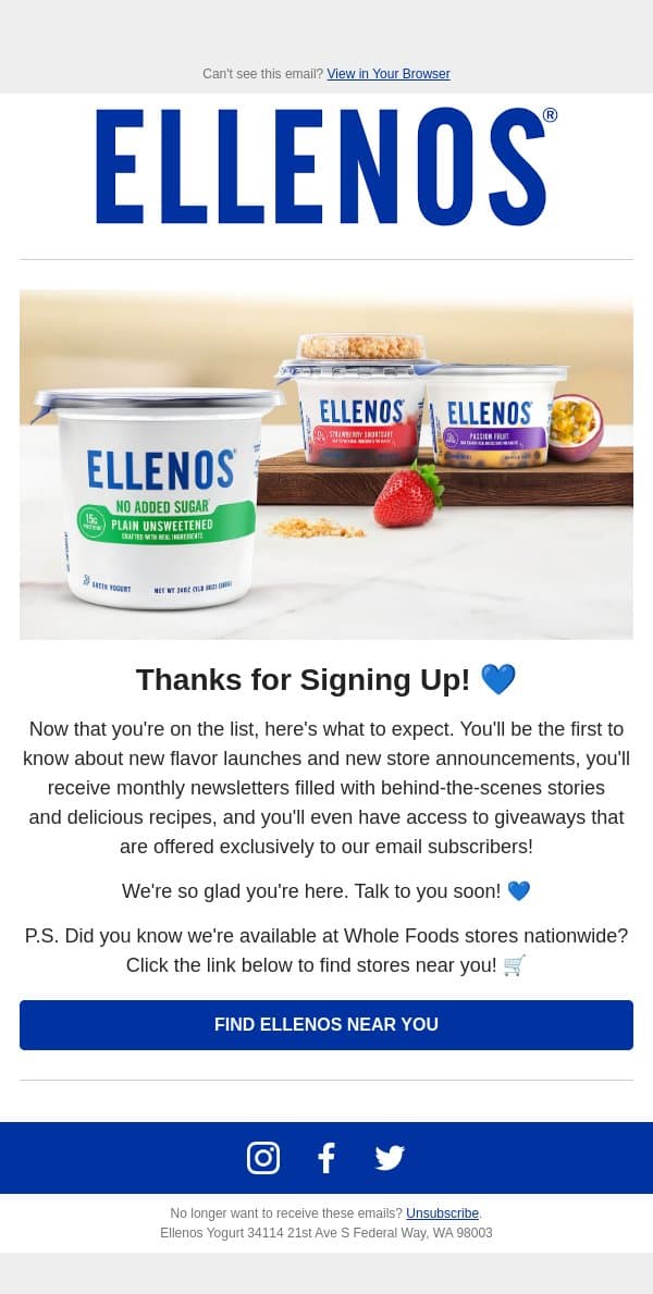 Welcome! 💙 email from Ellenos screenshot
