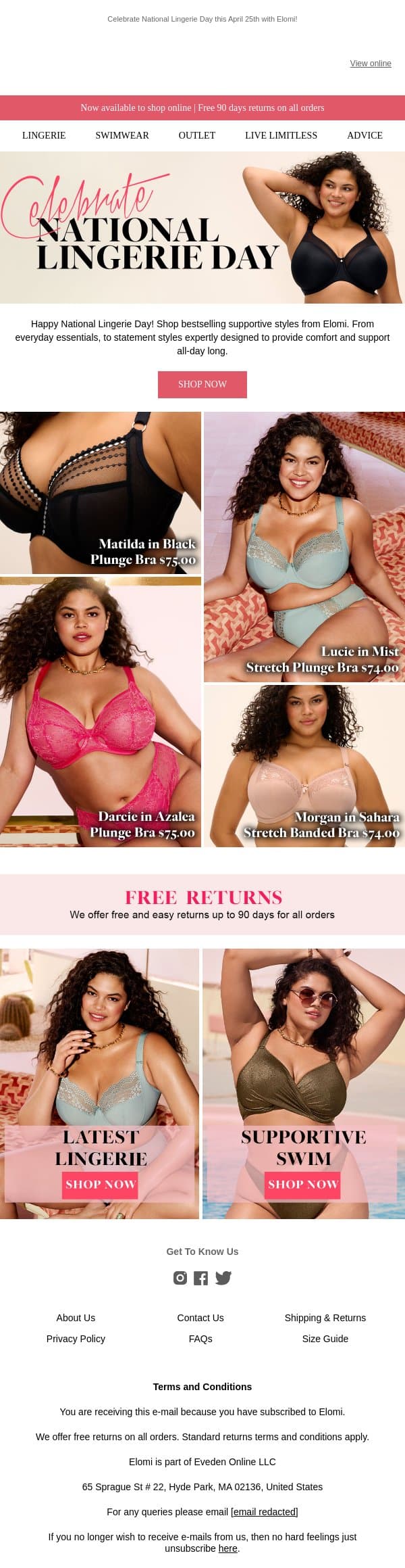 Happy National Lingerie Day 👙 email from Elomi screenshot