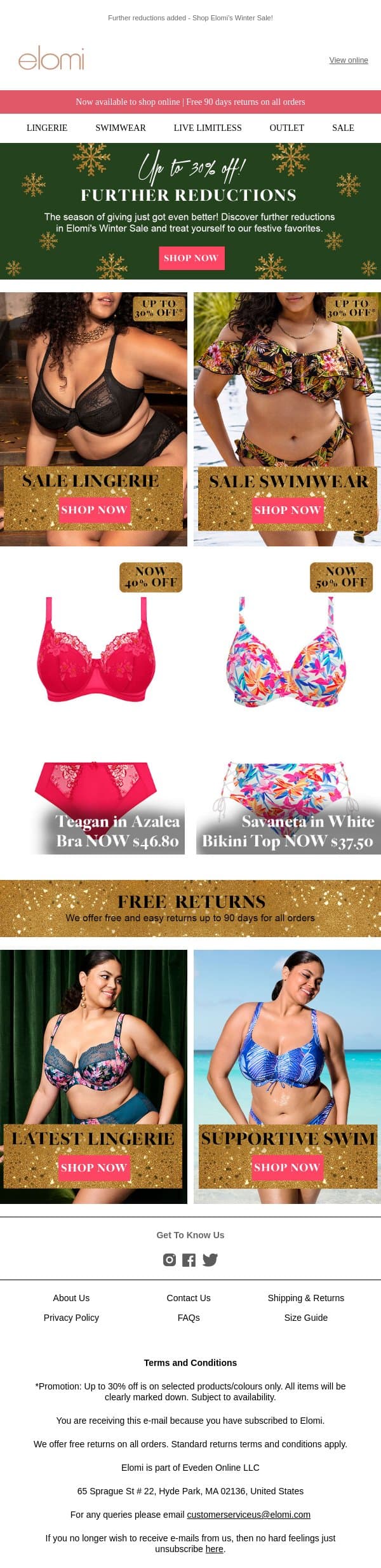 Further Reductions | Up to 30% off email from Elomi screenshot