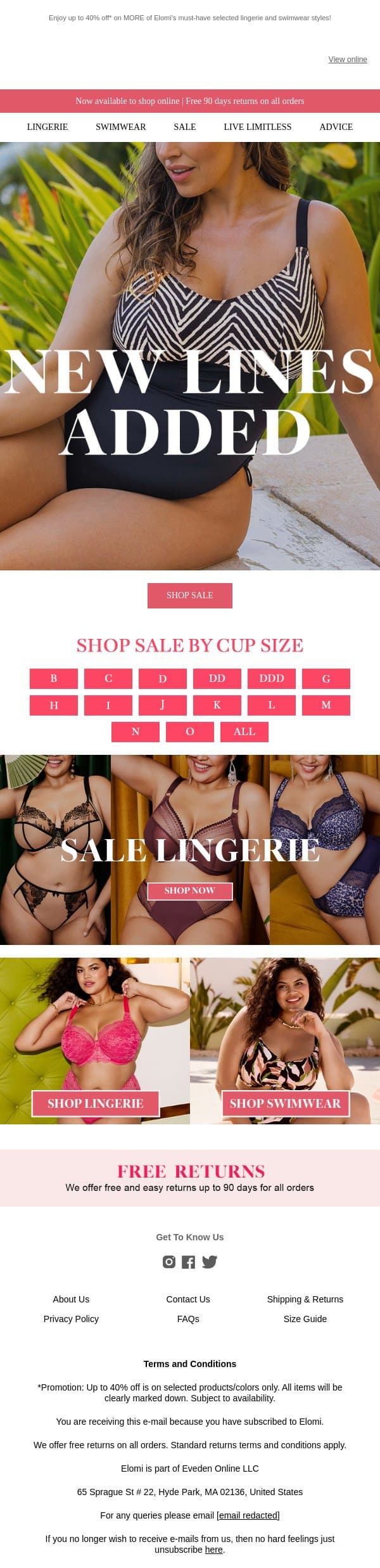 New Sale Lines, Just Added email from Elomi screenshot