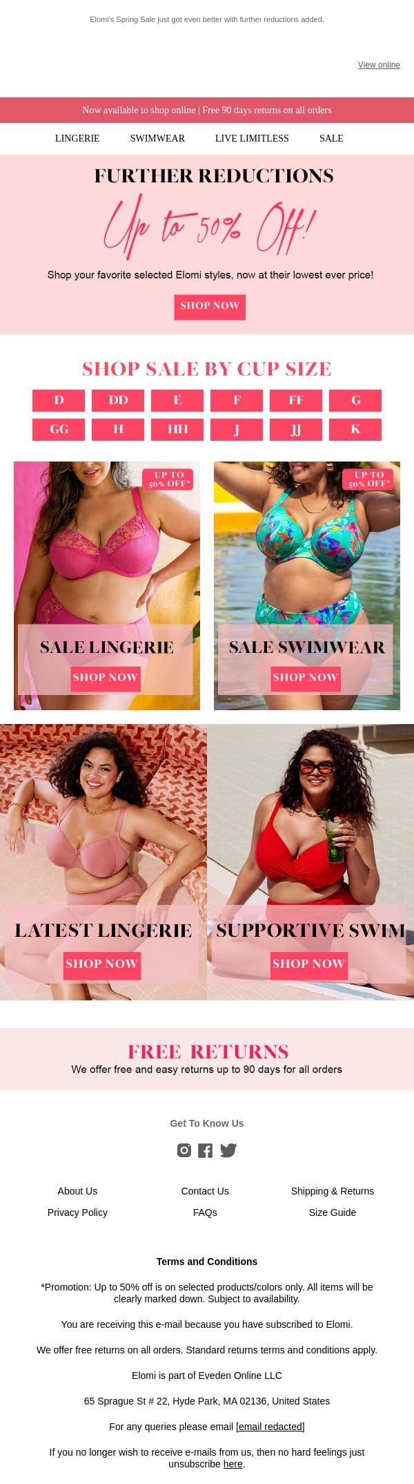 Further Reductions | Up to 50% Off email from Elomi screenshot