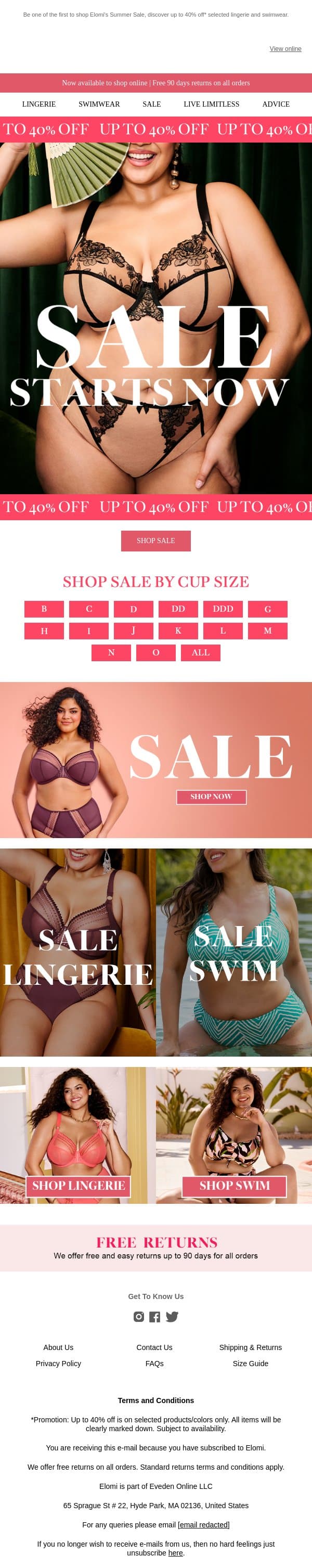 Elomi's Summer Sale is FINALLY here email from Elomi screenshot