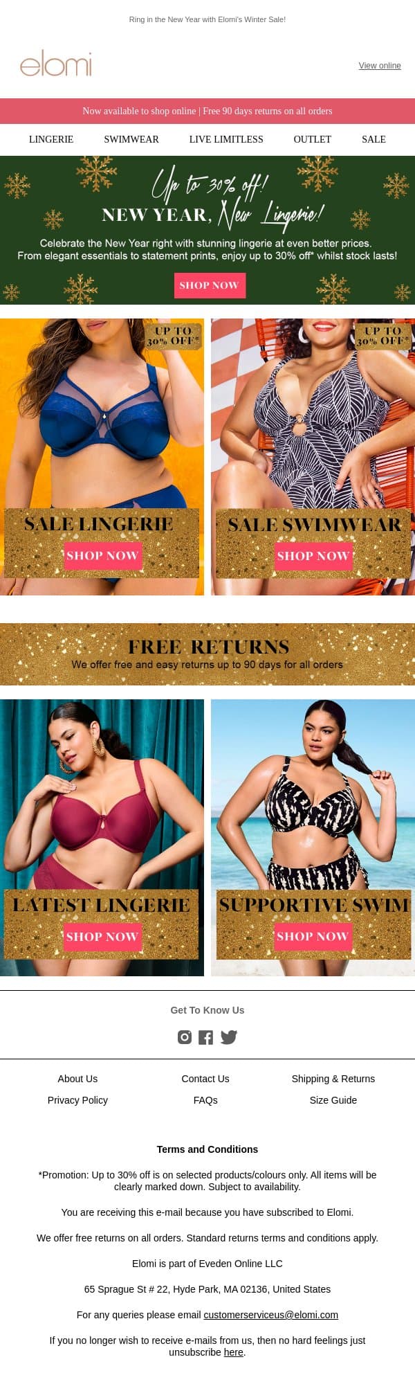 Up to 30% off | Elomi's Winter Sale email from Elomi screenshot