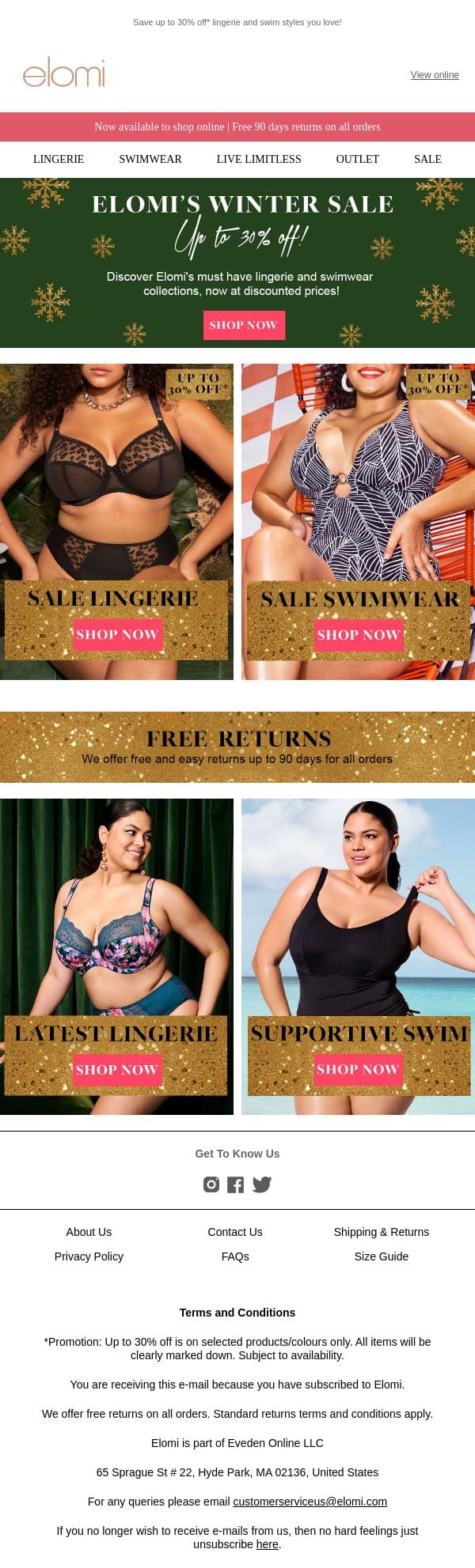 Wrap up the season in style | Elomi's Winter Sale email from Elomi screenshot