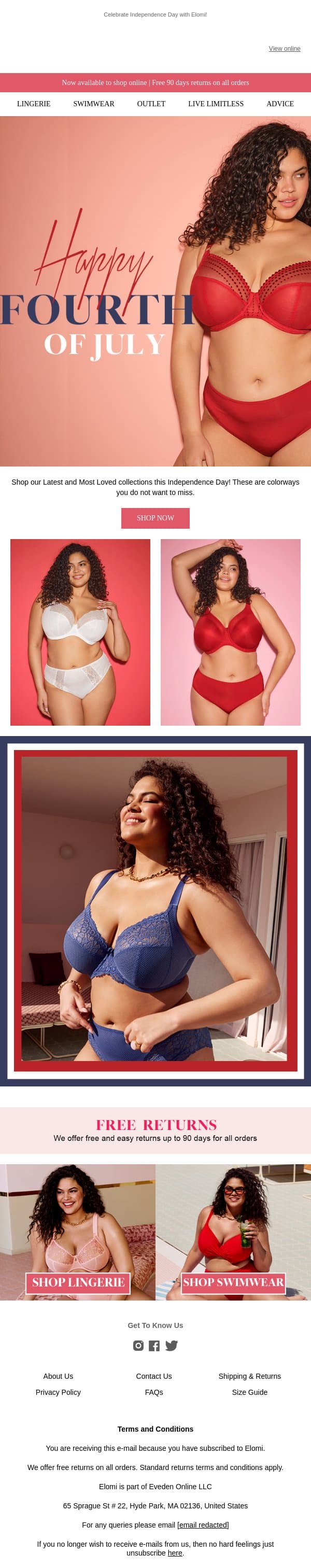 Happy Independence Day! email from Elomi screenshot