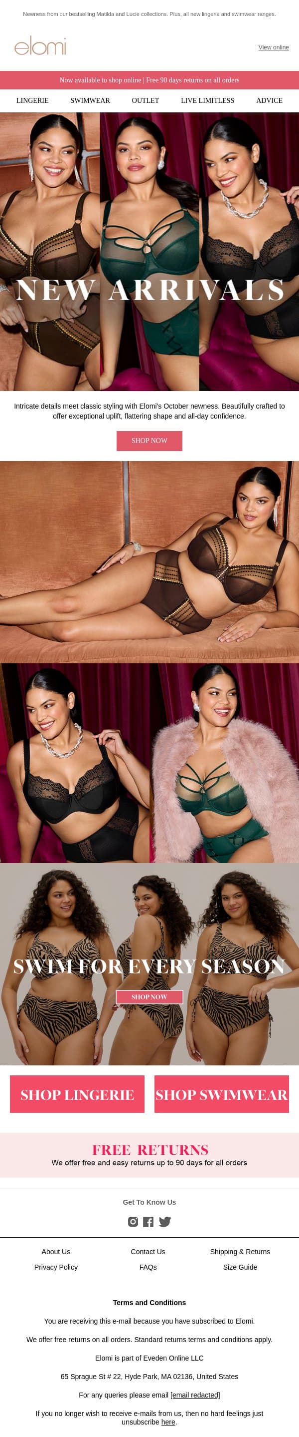 October Newness 💌 email from Elomi screenshot