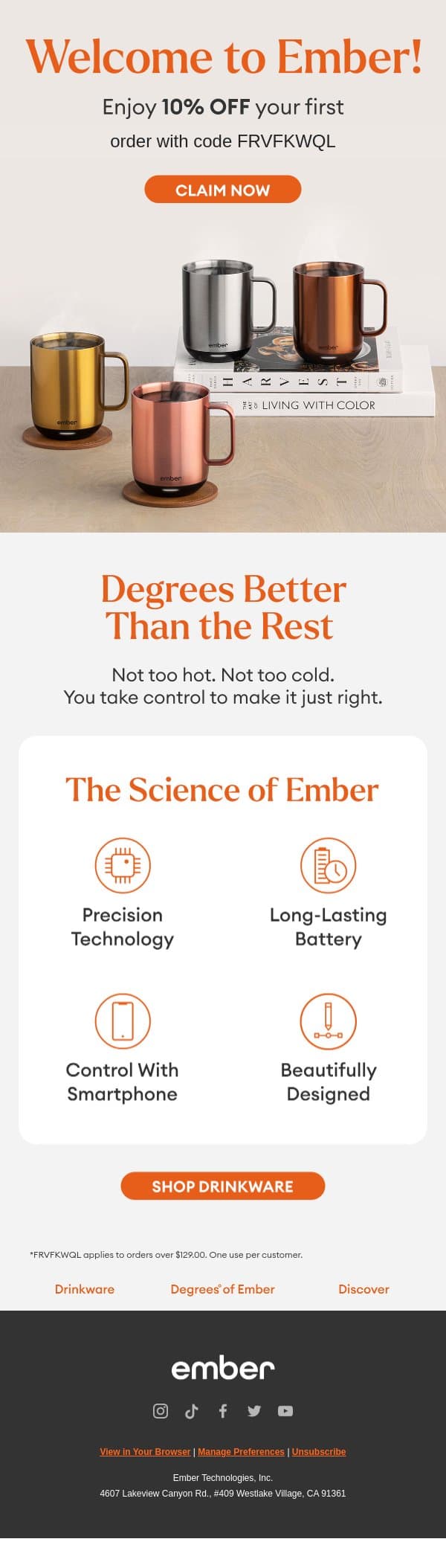 Thanks for signing up! email from Ember screenshot