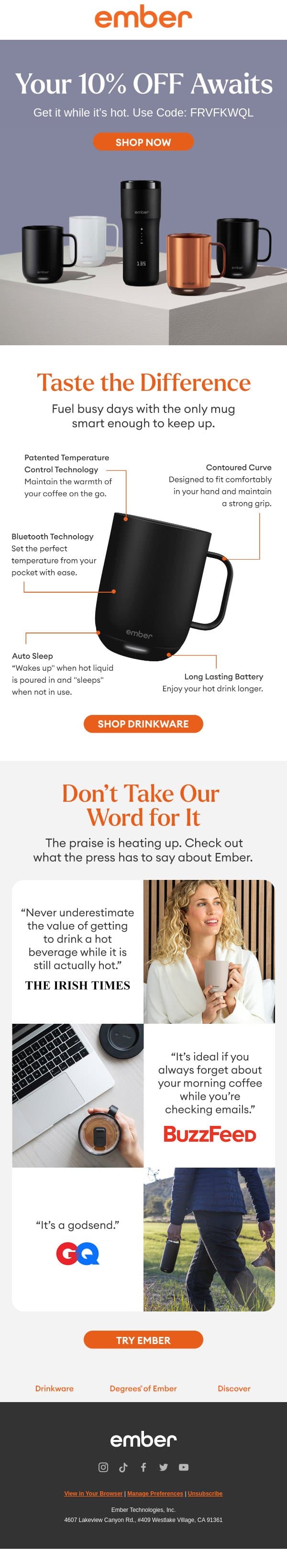 Taste The Difference With 10% OFF! email from Ember screenshot