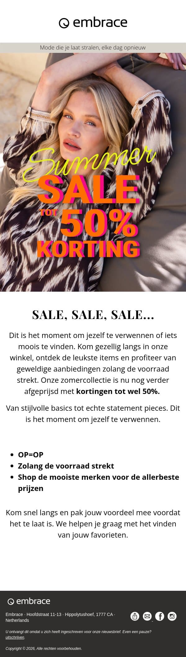 Summer Sale Upgrade: tot 50% korting email from Embrace screenshot