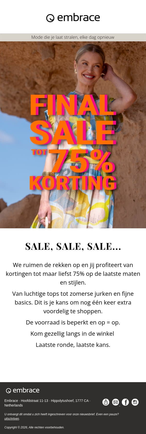 Final Sale Blast: 75% korting op de laatste zomeritems! email from Embrace screenshot