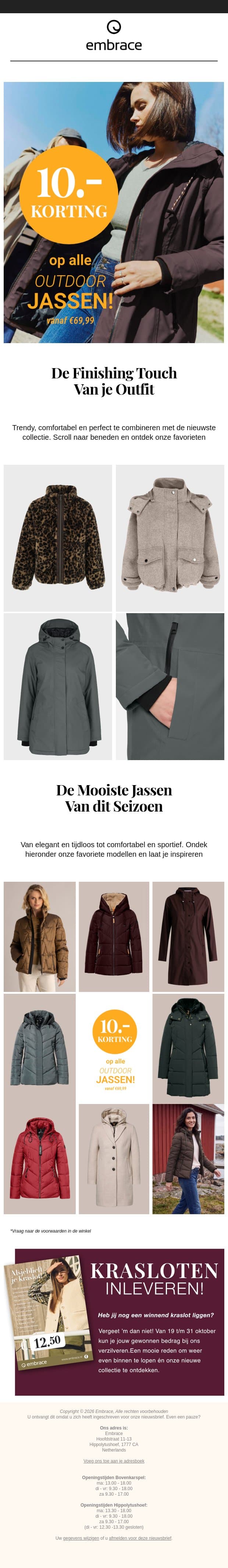 Exclusief deze week: €10 korting op je nieuwe jas email from Embrace screenshot