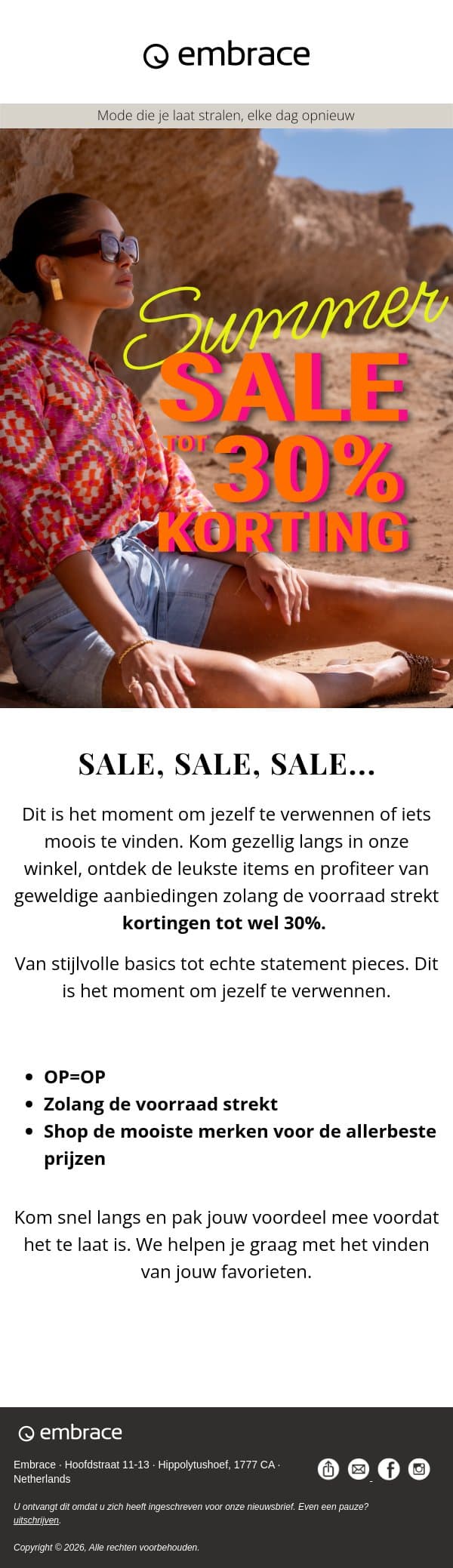 Speciaal voor jou: Summer Sale tot 30% korting 💛 email from Embrace screenshot