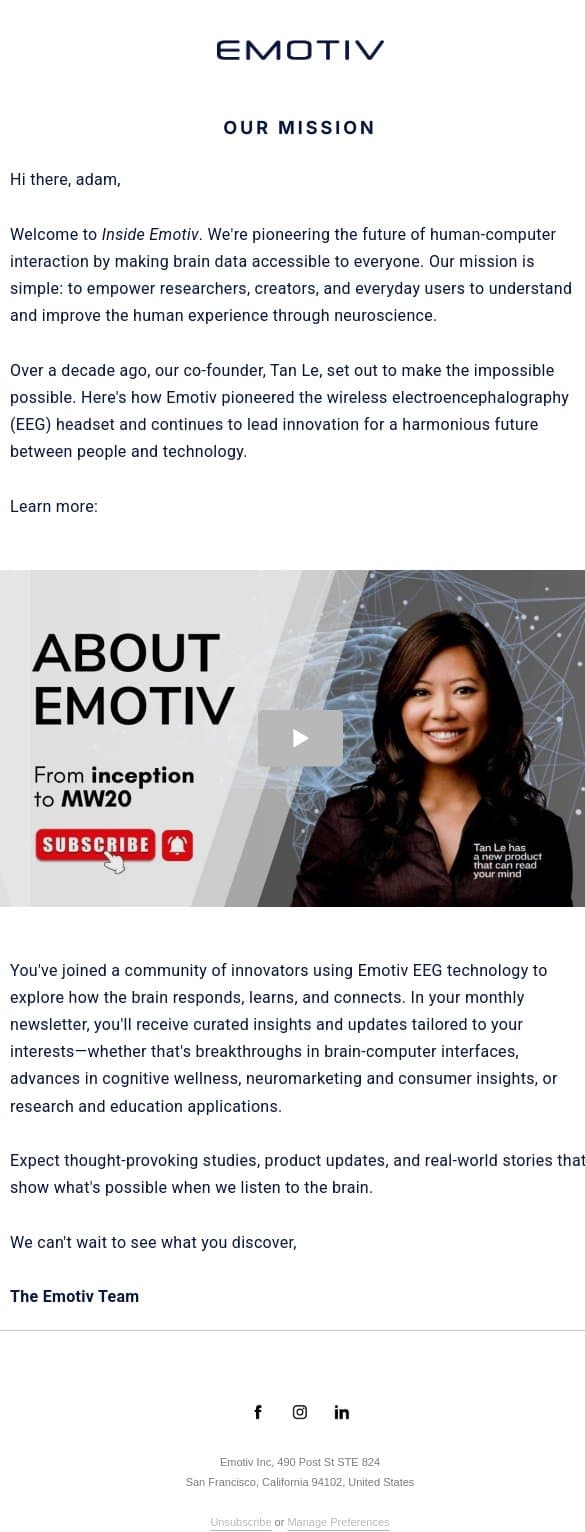 Unlock the Future of Brain-Computer Interaction 🧠 email from Emotiv screenshot