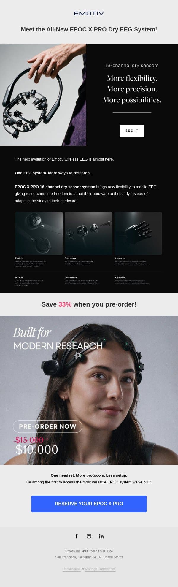 Meet the All-New EPOC X PRO Dry EEG System! 🙌 email from Emotiv screenshot