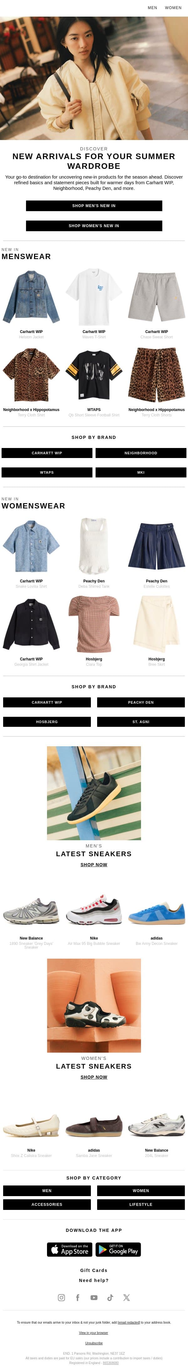 Warm-weather new arrivals from Carhartt WIP, Peachy Den & more email from END. screenshot