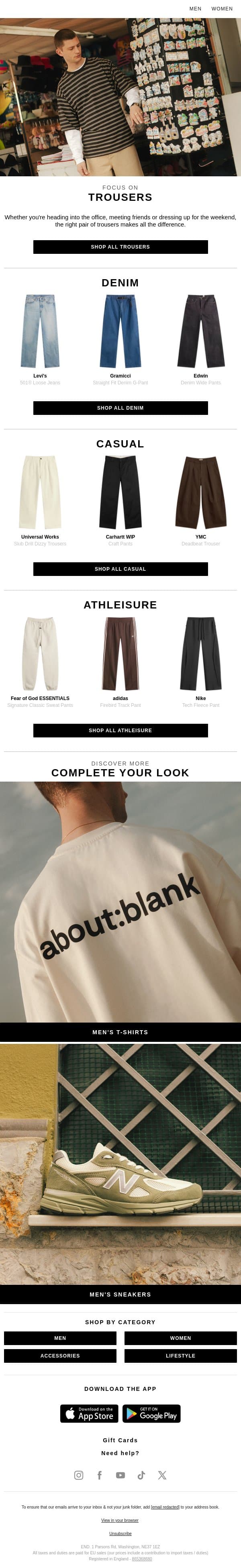 Smart, comfortable trousers from Carhartt WIP, YMC, Universal Works & more email from END. screenshot