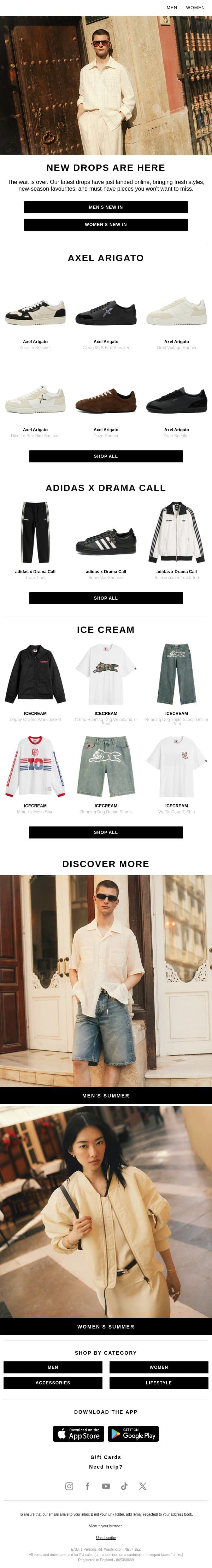 Just landed: The latest drops from Axel Arigato, adidas x Drama Call & more email from END. screenshot