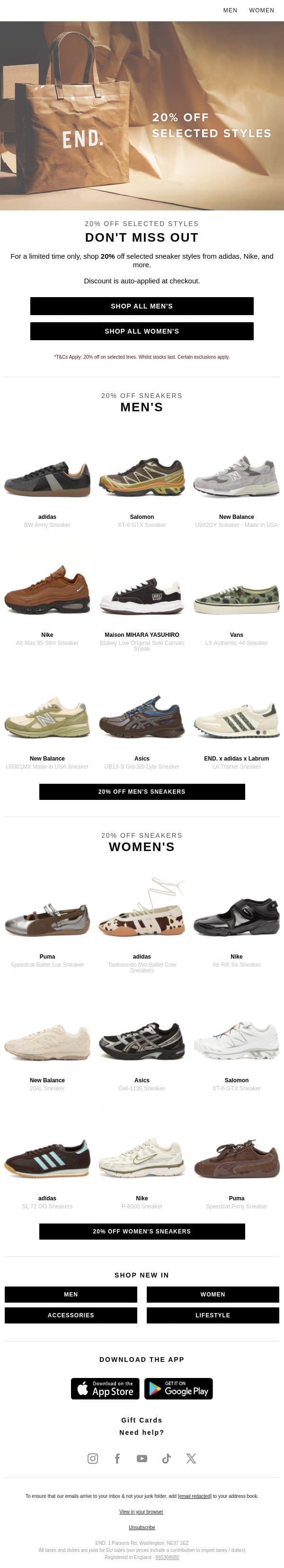 Don't miss 20% off selected adidas, Nike & more email from END. screenshot